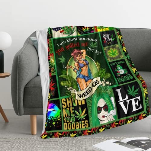 Socira Weed Decor Flannel Throw Blanket, Marijuana Gifts - Super Soft, Thin, Noon Break Blanket for Office, Home, Car, 40''X50'' - Image 2