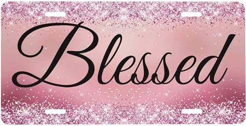 Blessed Pink Glitter Front License Plate 6" * 12" for Women