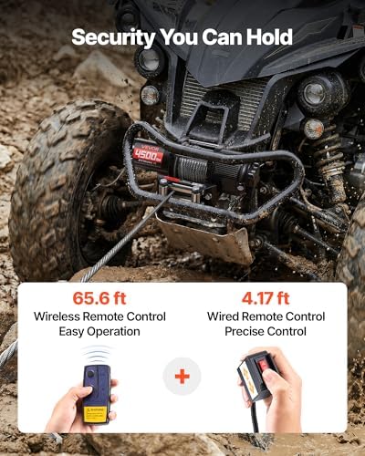 VEVOR 4500 lbs Electric Winch, 12V DC ATV/UTV Winch with Φ0.24 in x 39.4 ft Steel Wire Rope, Wireless & Wired Remote Control, IP54 Waterproof, Roller Fairlead Mount Plate for Towing ATV UTV Off-Road - Image 4