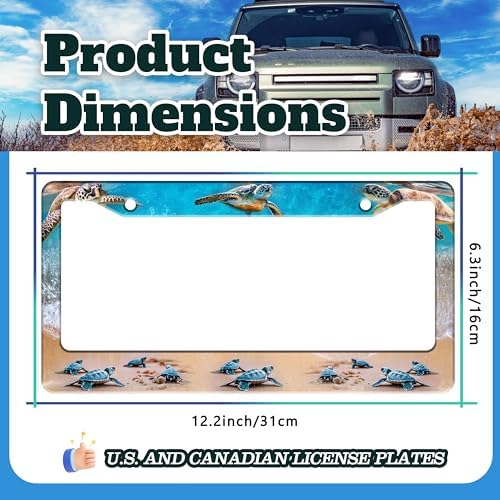 2 Pack Sea Turtle Beach License Plate Frame Stainless Steel 6.3 X 12.2 Inch