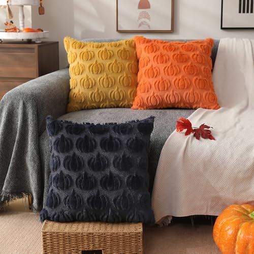 DFXSZ Fall Pillow Covers 16x16 2Pcs Navy Blue Pumpkin Fall Decorations - Image 4