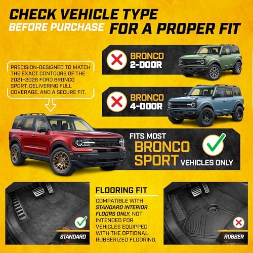 CAT® JustFit™ 3D All Weather Floor Mats for Ford Bronco Sport ONLY 2021-2026, Custom Fit Heavy-Duty Rubber Car Mats Full Set for 4 Door Models, (Not for Rubberized Floors)