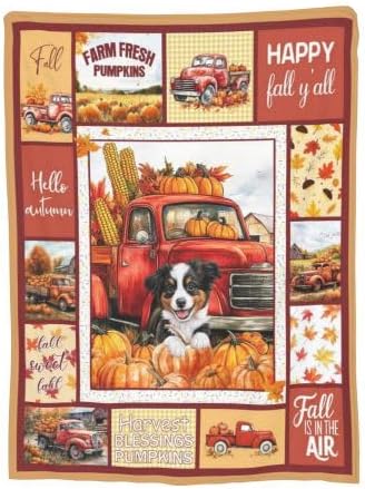 Autumn Harvest Blanket PumpkinsThrow Blanket Red Truck Puppy Bedding Fall Gifts Cozy Fleece Flannel Lightweight Stuff Plush for Men Women Boys Adults for Couch Sofa Bed Home Decor 60"X80" - Image 2