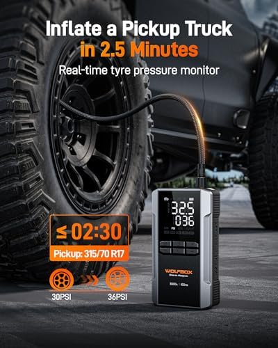 WOLFBOX MV16A 3000A Jump Starter with Air Compressor, 59.2Wh&160PSI Portable Car Battery Jump Starter with 65W Fast Charging, 12V Battery Pack (8L Gas 6L Diesel) with Boost, Light and Jumper Cables - Image 4