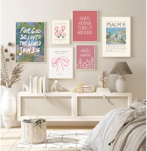Bible Verse Wall Art Christian Canvas Wall Decor Aesthetic Scripture Wall Art Preppy Religious Posters Jesus Painting Floral Bow Pictures Vintage Prints for Living Room Bedroom 8x10x6 Inch Unframed - Image 3