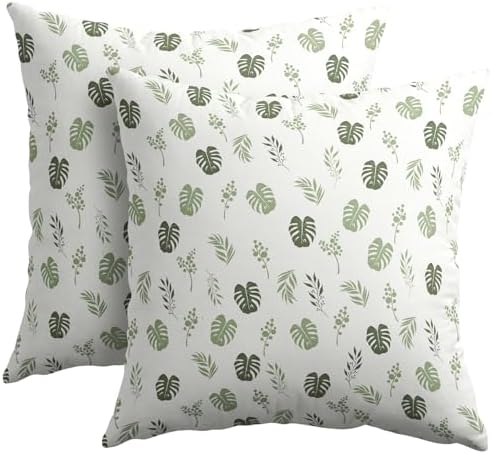 Sage Green Spring Pillow Covers 22x22 Set of 2 Leaf Throw Pillow Covers Botanical Leaves Pillowcase Linen Decoration Farmhouse Soft Decorative Tropical Plants Cushion Case Couch for Indoor Home Decor by Unknown