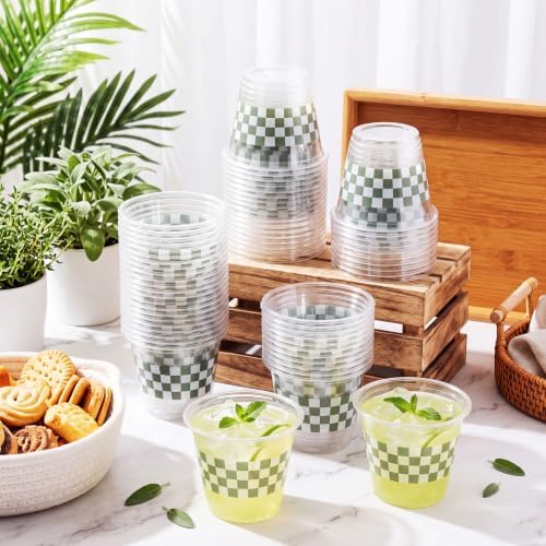 LemonRoad 100 Pcs Green and White Checkered Plastic Cups 9 oz Race Car - Image 5