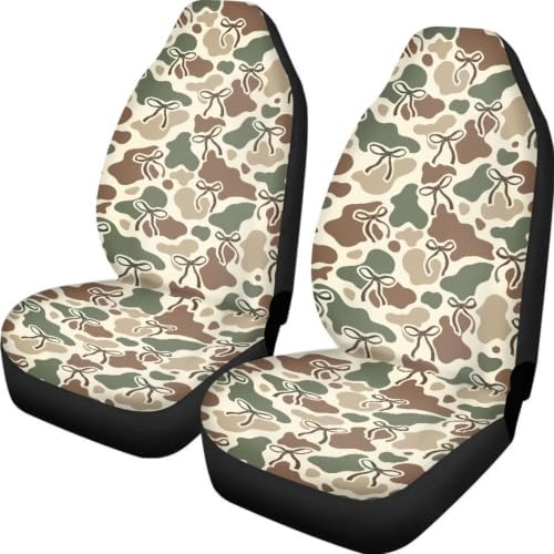 BIGCARJOB Camo Car Seat Cover Set for Women Knot Auto Interior Accessories Vehicle Bucket Seat Pad Fit Most Vehicle Cars Sedan