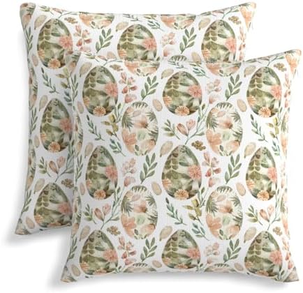 KiuLoam Spring Easter Pillow Covers 22x22 Inch Set of 2 Sage Green Vintage Aesthetics Egg Floral Rustic Decorative Throw Pillows Easter Outdoor Farmhouse Cushion Cases for Sofa Couch Bed Decor by KiuLoam