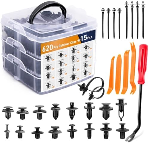 GOOACC 635Pcs Car Push Retainer Clips & Auto Fasteners Assortment -16 Most Popular Sizes Nylon Bumper Fender Rivets with 10 Cable Ties and Fasteners Remover for Toyota GM Ford Honda Acura Chrysler by GOOACC