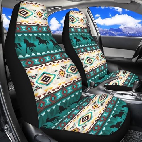 Western Horse Aztec Car Seat Covers Breathable Front Seat Covers Washable Cover Protection Interior Accessories Easy to Install Suitable Fits Most Car Auto SUV Sedan