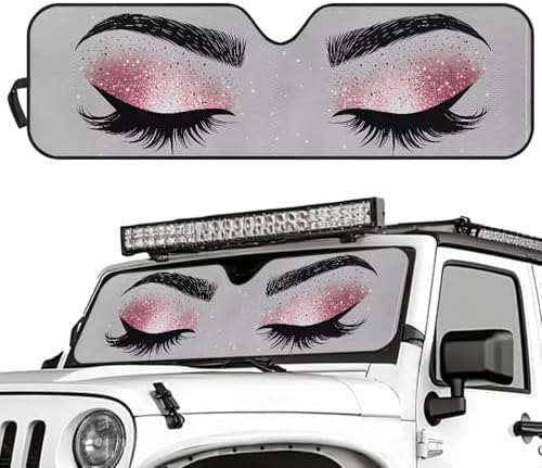 Renewold Eyelash Car Windshield Sunshade Car Front Window Sun Shade for Jeep Wrangler JK JKU JL JLU 1997-2023 2 & 4 Door Jeep Gladiator Auto Sun Blocker Visor Shield Decor Cover Keep Vehicle Cool