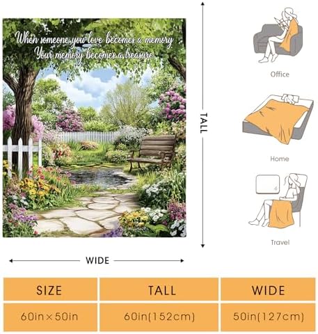 Memory Blanket Memorial Gifts Sympathy Bereavement Throw Garden Flowers Trees Floral Gifts for Women Men Wife Dad Mom Christmas Sisters Female Friends Streams Lakes Paths Blanket 50"x60" - Image 2
