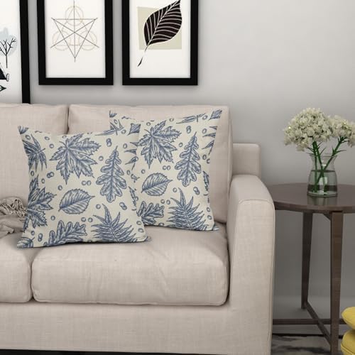 Blue Fall Pillow Covers 16x16 Set of 2 Cream Maple Leaf Print Autumn Colored Harvest Decorative Outdoor Pillowcases Farmhouse Seasonal Throw Cushion Case Decor for Home Couch Sofa Bed - Image 7