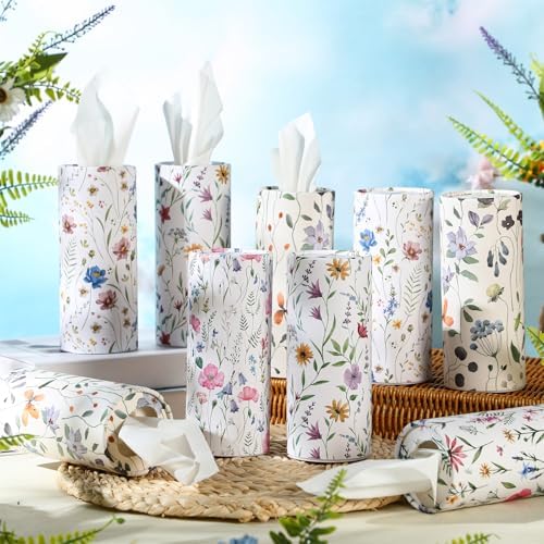 Cinnvoice 20 Pcs Spring Wildflower Car Tissues Cylinder with 3 Ply Facial Tissues Bulk, Wild Floral Round Tissue Boxes Tubes Travel Tissue for Car Cup Holder Home Bathroom Office Accessories - Image 4
