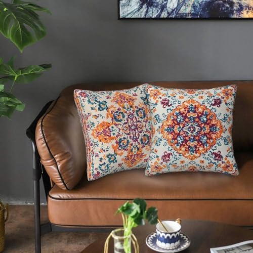 Vintage Bohemian Carpet Pattern Pillow Covers 18x18 inch Set of 2 Orange Blue Ethnic Pillow Case Cushion Cover for Home Sofa Couch Living Room Car Decor - Image 6