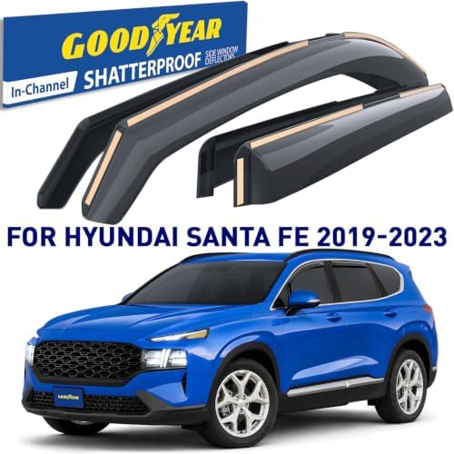 Goodyear Shatterproof in-Channel Window Deflectors for Hyundai Santa Fe 2019-2023, Rain Guards, Window Visors for Cars, Vent Deflector, Car Accessories, 4 pcs - GY008071