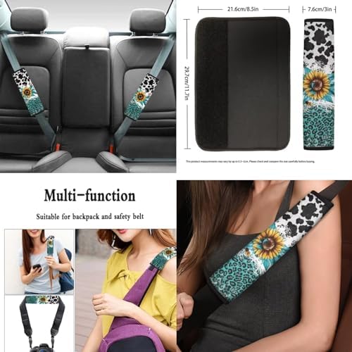 Leopard Auto Seat Covers Full Set 12pcs Leopard Car Accessory Universal Fit Car Seatbelt Pads Steering Wheel Cover Armrest Keychain Coaster,Green White Cheetah Sunflower Car Interior Sets