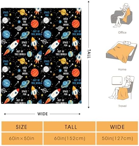 Space Spaceship Blanket Planet Starry Sky Gifts for Kids Boys Adults Men Women Girls Birthday Christmas Halloween Easter Father's Day Dad Husband Boyfriend Son Teens Throw Blanket 50"x60" - Image 2