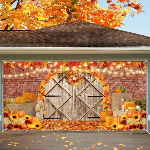 Fall Thanksgiving Garage Door Cover Decorations Banner Backdrop 7x16ft by Unknown