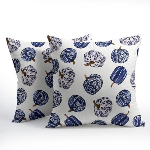 Fall Chinoiserie Pumpkin Throw Pillow Covers 22x22 Set of 2 Autumn Blue White Porcelain Thanksgiving Pillow Covers Autumn Pillowcase for Kitchen Sofa Cushion Outdoor Bedroom Decoration - Image 3