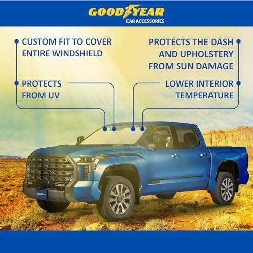Goodyear Foldable Windshield Sunshade for Toyota Tundra 2022-2026, Truck car Accessories, Sunshade Cover, Sun Shade Car Windshield, Window Sun Blocker - GY008292