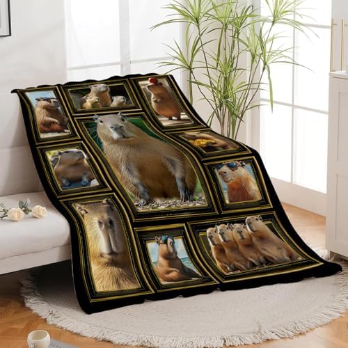 Capybara Blanket Capybaras Collage Throw Blankets Cute Animal Print Cozy Fleece Flannel Stuff Plush Lightweight Bedding Lover Gifts for Men Women Adults for Couch Sofa Bed Decor 60"X80" - Image 4