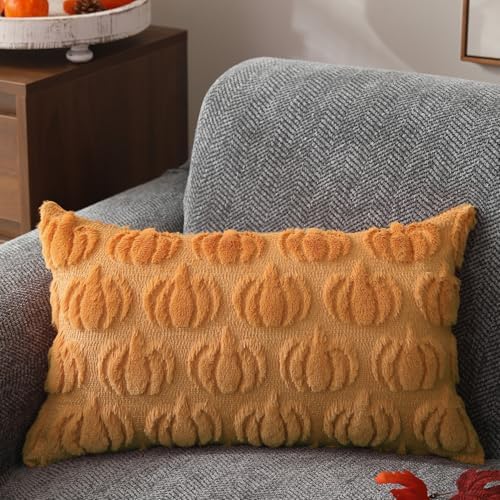 DFXSZ Fall Pillow Covers 12x20 2Pcs Light Orange Pumpkin Fall Decorations - Image 3