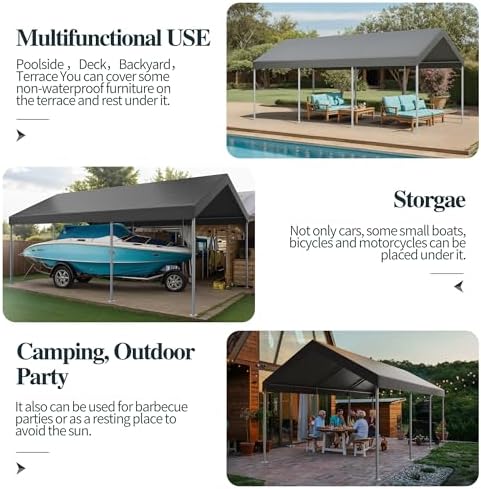 Shintenchi 10x20 FT Heavy Duty Carport,Dark Grey - Image 4