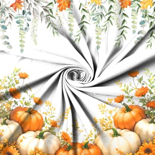 Fall Pumpkin Shower Curtain, Watercolor Autumn Harvest Pumpkins Wildflowers Green Leaves on the Top Thanksgiving Day Bathroom Curtain Waterproof Fabric Machine Washable with Hooks, 72"Wx78"L - Image 5