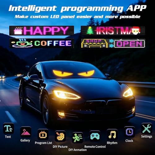 SuperRGB LED Eyes for Car Windshield14 x4[2PC], Dynamic Animated Devil Eyes Light, RGB Programmable Flexible Car Sign for Motorcycle,Truck RV, USB Powered Windshield Ambient Decoration