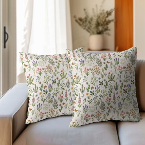 Spring Fern Plant Pillow Covers 18x18 Set of 2 Beige Green Botanical Nature Outdoor Throw Pillows Covers Wild Floral Farmhouse Decorative Farmhouse Cushion Case for Room Couch Sofa - Image 3