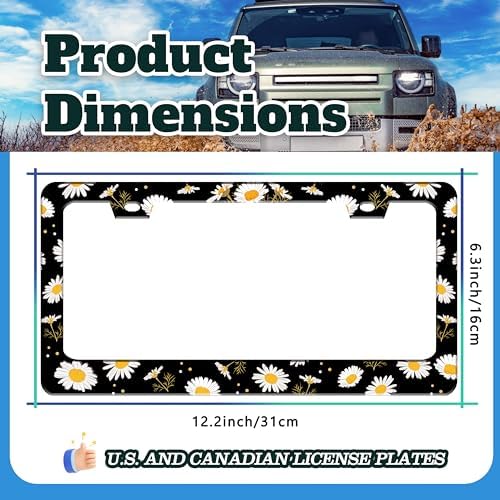 2 Pack Daisy Flower License Plate Frame Stainless Steel 6.3 X 12.2 Inch