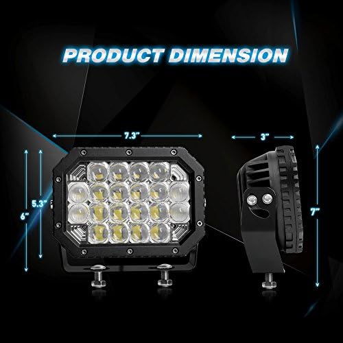 Nilight - 14039C-B LED Light bar 2PCS 7.4Inch 100W Spot & Flood Combo 8000LM 5D Square Off Road Fog Driving Lights Roof Bumper Work Light