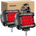 Nilight 4 inch LED Light Pod Red Triple Row 2PCS 60W Flood Spot Combo Driving Fog Lights Fishing Hunting Emergency Safety Signal Deck Trailer Lighting for UTV Pick-up Van Boat Tractor