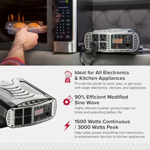 Cobra PRO 1500W Professional Grade Power Inverter, Portable – 1500-Watt Car Charger, 4 Grounded AC Outlets, 2 Fast Charge USB Ports and Remote Controller (CPIALCDG1) Compatible - Image 3