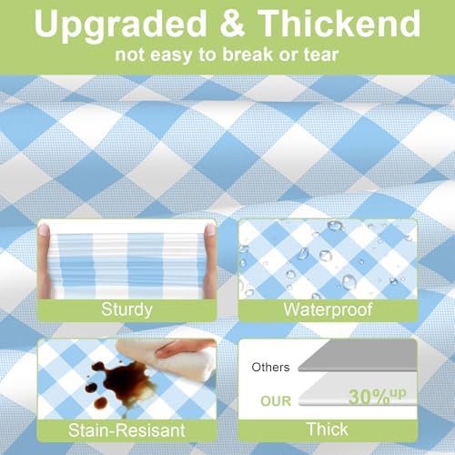 QIKSION 3 Pack Blue Gingham Tablecloth, Blue Checkered Plastic Table Cloth - Image 3
