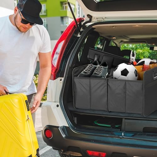 Simple Deluxe 2 Compartments Trunk Organizer for Car/SUV, Collapsible 600D Waterproof Oxford Polyester 50L Storage Box, Anti-slip & Leak-proof, Multipurpose Travel Accessories, Black - Image 7