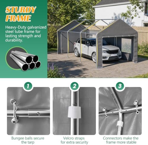 KEIKI 12x20 FT Heavy Duty Carport Canopy, Portable Outdoor Garage,Gray - Image 5