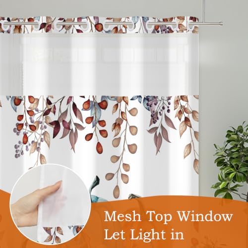 No Hook Shower Curtain with Snap in Liner, Hotel Style Watercolor Fall Autumn Leaves Colorful Pumpkins Thanksgiving Shower Curtain Waterpoof Washable with See Through Top Window,71"x86" - Image 3