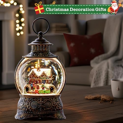 Christmas Snow Globes Christmas Water Lantern with Station Train, Music & 6H Timer, USB Lined/Battery Operated Lighted Lanterns for Xmas Festival Decoration Gifts - Image 4
