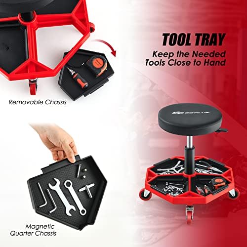 Goplus Mechanic Stool with Wheels, Magnetic Tool Tray, 330LBS Capacity - Image 5