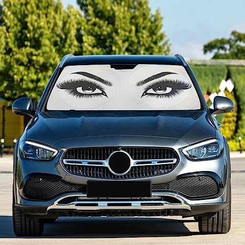 Women Eyes Makeup Windshield Sun Shade Car Foldable Sunshade Front Window Visor Protector Blocks UV Rays Heat Keep Vehicle Cool (59 x 30 in)