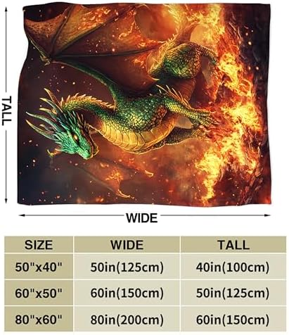Dragon Blanket Mythical Fire Dragon Throw Blankets Fantasy Print Cozy Fleece Flannel Stuff Plush Lightweight Bedding Lover Gifts for Men Women Adults for Couch Sofa Bed Decor 60"X80" - Image 7