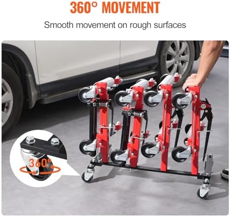 VEVOR Car Dolly Rack, Storage Rack with 360° Rotatable Wheels, Hydraulic Ratchet Trolley Jack Stand Organizer, Jack Stands Holder Storage Rack, 4-Dolly Capacity, Compatible with Most Dollies - Image 3