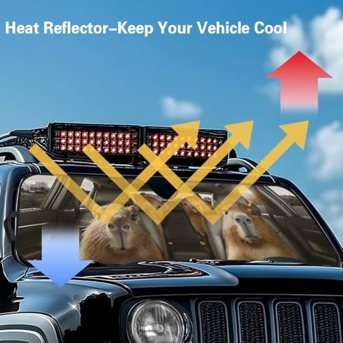 Renewold Funny Capybara Driving Car Windshield Sun Shade for Jeep Wrangler Foldable Block UV Sunlight Heat Sun Visor Interior Accessories Auto Sunshade for Jeep Gladiator JT Keep Vehicle Cool Shield
