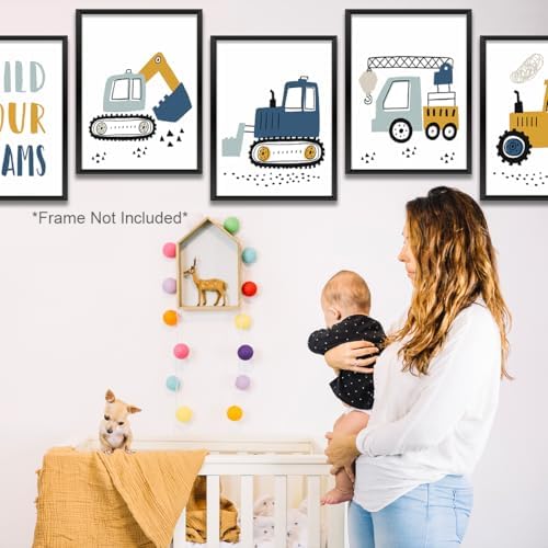 Construction Truck Prints Wall Art Nursery Decor Boys Room Decor Cute Toddler Vehicle Tractor Pictures Paintings Artwork for Home Bedroom Playroom Baby Nursery Wall Decoration (8"x10"，6Pcs, Unframed) - Image 4