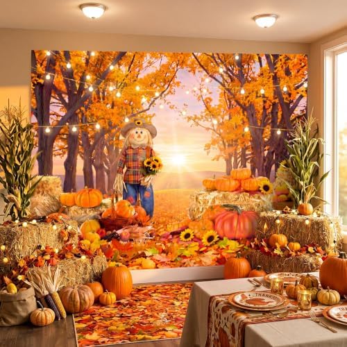 Teenyyou Fall Garage Door Cover 7 x 8 ft Thanksgiving Scarecrow Pumpkin - Image 6