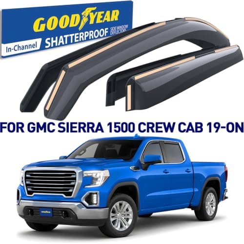 Goodyear Shatterproof in-Channel Window Deflectors for Trucks GMC Sierra 1500 2019-2026 Crew Cab, Rain Guards, Window Visors, Vent Deflector, Truck Accessories, 4pcs - GY009004