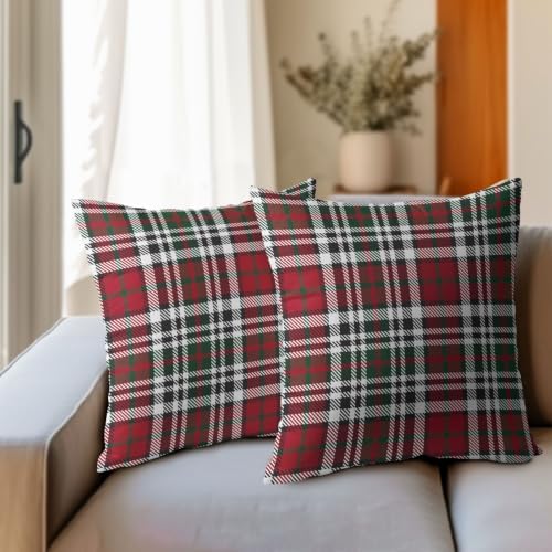 Christmas Plaid Pillow Covers 16x16 Set of 2 Red Highly Absorbent - Image 3